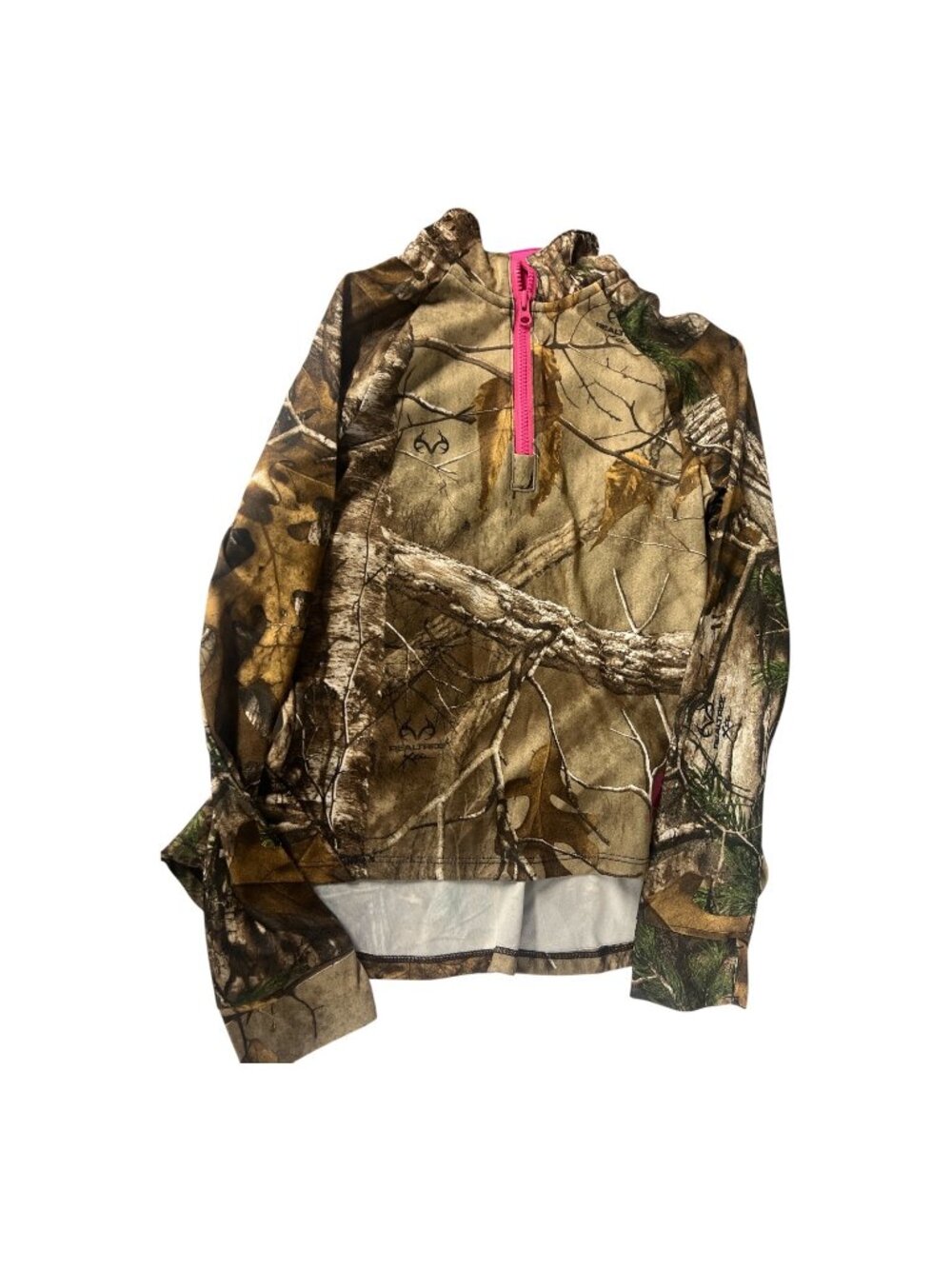 Carhartt Camo Top Girls Size 5 Peplum Hem Long Sleeve 1/4 Zip Brown Pink